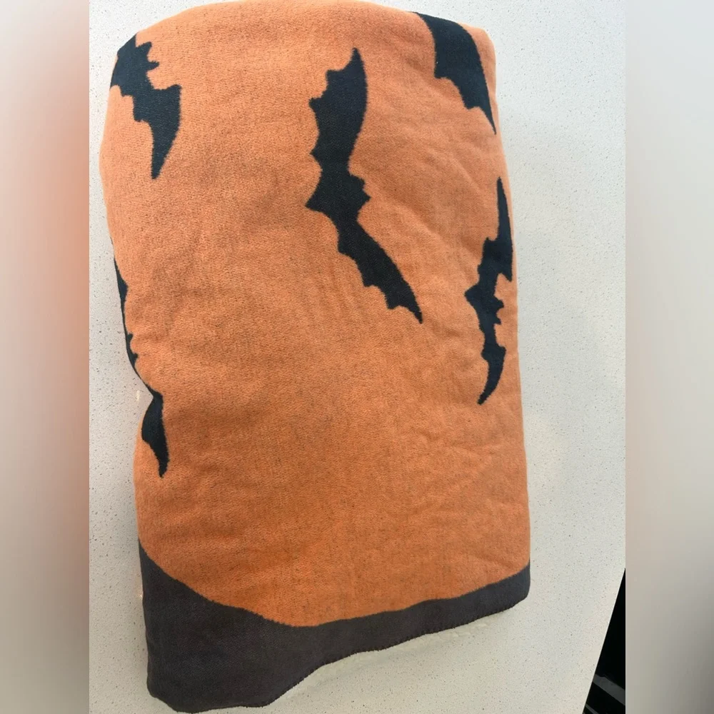 Pottery Barn Bat Sherpa Back Throw Blanket Halloween Cozy 50” x 60”